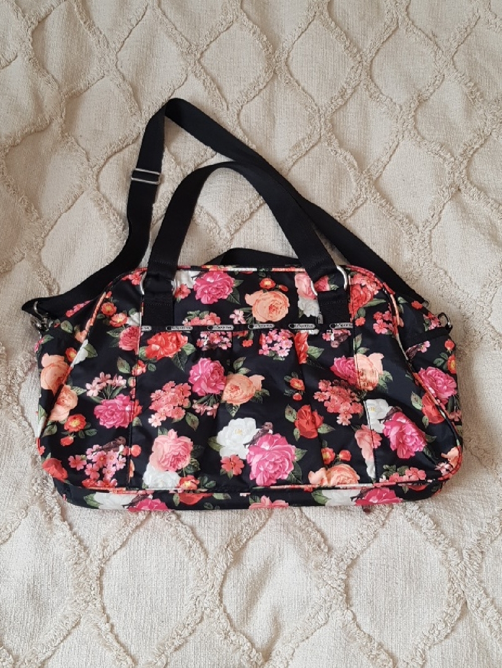Vintage Black Floral Travel Weekender Bag - LeSportsac